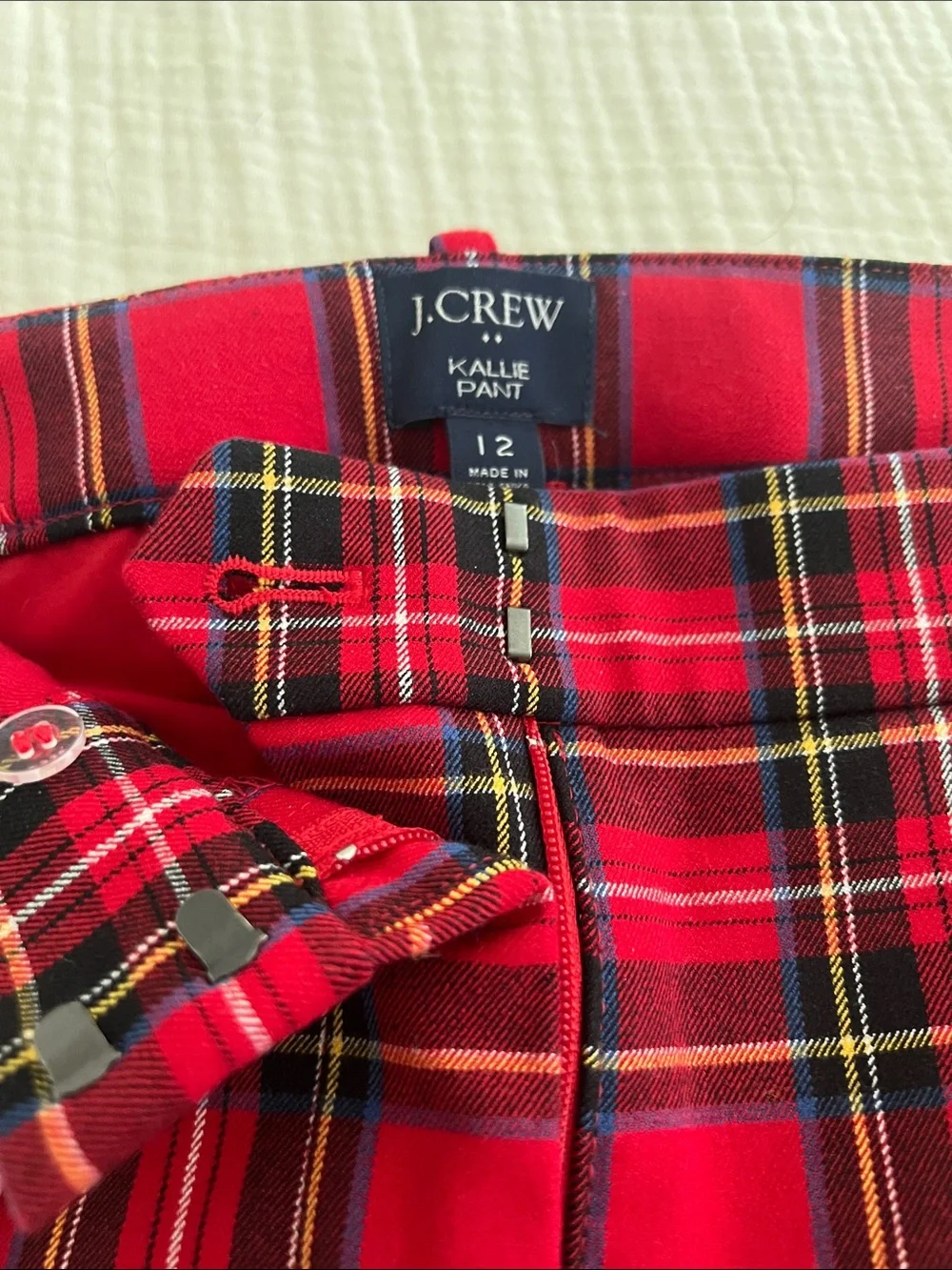 J. Crew Kallie Red Plaid Wide-Leg Pants